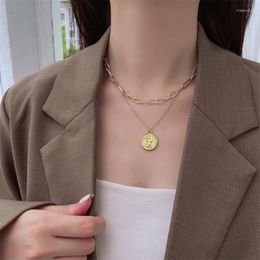 Choker Adolph Korean Head Coin Pendant Necklace Gold Round Multilayer Statement Chain Collar Necklaces Jewelry For Women