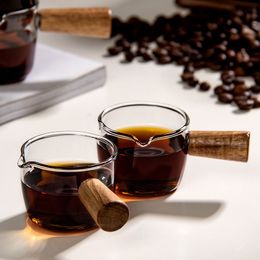 High Borosilicate Glass Cup Espresso Coffee Pots Small Milk Cups With Wooden Handle Sauce Dish Sauce Vinegar Snack Plate Coffeeware Sea Shipping RRA563