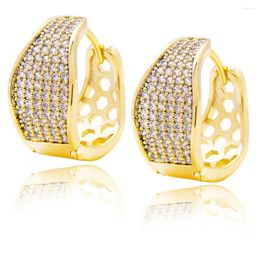 Stud Earrings Hip Hop Yellow Gold Color Unisex Full Cubic Zirconia Square Fashion Delicate Jewelry For Women