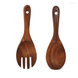 Dinnerware Sets Acacia Wooden Salad Servers Rice Spoon Fork Dinner Mixing Cooking Utensils L21A