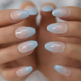 False Nails Ombre French Fake Medium Nude Blue Press On Coffin Short Gradient Artificial Nail Art Acrylic Tips Set