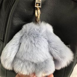 Blue-8cm Real Genuine Rex Rabbit Fur Bunny Doll Toy Kid Gift Bag Charm Key Chain Keyring Accessories Phone Purse Handbag309C292L