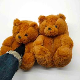 Teddy Bear Peluş Peluş Sevimli Gökkuşağı Karikatür Ayı Kapalı terlikler kaymaz sessiz yatak odası ofis yumuşak sıcak kış sonbahar kalın sandalet hediye kız ayakkabıları
