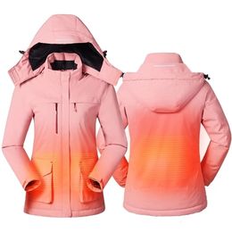 Womens Leather Faux Winter Intelligent Heating Jacket USB Charging Heated Coat Outdoor Fleece Female Windproof Climbing Clothes 221115