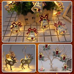 Christmas Decorations Snowman/Elk/Bell/Candle Pendant LED String Lights Party Decorative Lamp Ornament