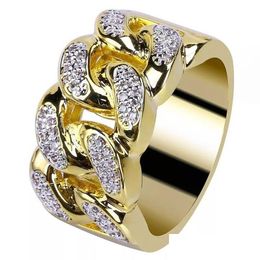 Cluster Rings 18K Gold Ring Crytal Shape Cuban Chain Rins Band For Men Hip Hop Fashion Jewelry Drop Delivery Dhocq