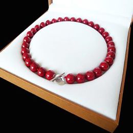 AAA Jewelry Rare Huge 12mm Genuine South Sea coral red Shell Pearl Necklace Heart Clasp 18'' Chain 925 Sterling