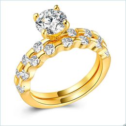 Cluster Rings Cubic Zircon Diamond Combination Finger Ring Sie Gold Engagement Wedding Rings Couple Women Fashion Jewellery Drop Delive Dhoaq