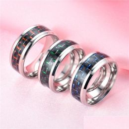 Band Rings Carbon Fibre Ring Black Wedding Stainless Steel Promise Engagement Rings Mens Women Fashion Jewellery Gift Drop Delivery Dhpoo