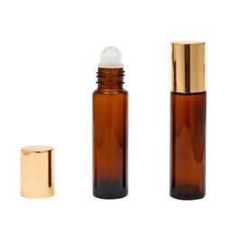 10ml 1/3oz THICK ROLL ON GLASS BOTTLE Fragrances ESSENTIAL OIL Perfume Bottle WITH SS Roller Ball Gold Lids LX8608
