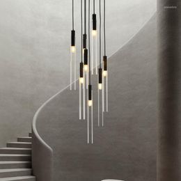 Pendant Lamps Chinese Style All-copper Corridor Lamp Postmodern Villa Living Room Duplex Building Spiral Staircase Chandelier