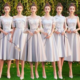 Ethnic Clothing Silver-gray Sister Group Evening Dress Chinese Toast Bride Skirt Vestidos Bridesmaid Cheongsam Banquet Women