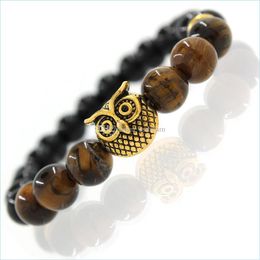 Beaded Natural Stone Owl Agate Beaded Strands Bracelcets Sier Gold Head Fashion Jewellery For Men Women Drop Delivery Bracelets Dhmay
