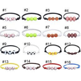 Basketball Football Rugby Baseball Bracelets for Men Women Handmade Adjustable Leather Rope Ball Sports Wristband JNC440