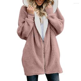 Women's Jackets Women's Faux Fur Coat Fashion Solid Color Hooded Cardigan Long Sleeved Loose Teddy Jacket Women Plush Winter Zipper
