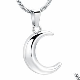 Pendant Necklaces Ijd12833 Stainless Steel Crescent Moon Cremation Jewellery For Ashes Keepsake Memorial Urn Necklace Women Men Fashio Dh2Ns