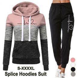 Women's Two Piece Pants Womens Tricolour Hoodie Suit Outfits Hooded Sweatshirts Sets Sports Jogging Hoody Tracksuits S-4XL 221115