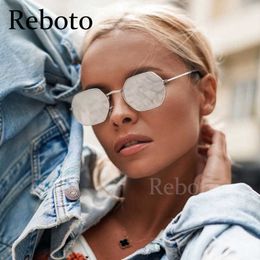 Sunglasses Frames Hipster Polygon Sunglasses For Women Vintage Retro Silver Mirror Metal Frame Sunglasses Classic Square 90S Shades Trendy 2022 T2201114