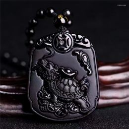 Anh￤nger Halsketten nat￼rliche schwarze Obsidian Scrub Dragon Kopf Schildkr￶te K￶rperhalle Mode einzigartig Gl￼ck mit Perlen f￼r M￤nner Frauen