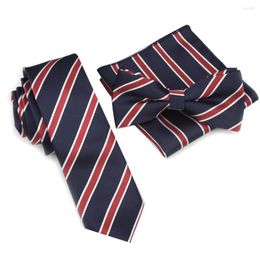 Bow Ties Stripe Narrow Neck Tie Set For Men Bowties Handkerchief Mariage Party Gift Butterfly Pocket Square Plaid Gravata Slim