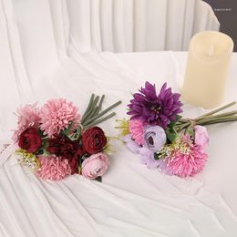 Decorative Flowers 6pcs Simulation Flower Chrysanthemum Ball Mix And Living Room Decoration Fake Bouquet Silk Small Potted Plant