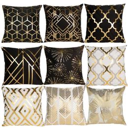 Pillow 45 45cm Gold Bronzing Striped Geometric Cover Polyester Pillowcase Cojines Decorativos Para Sofa Home Decor