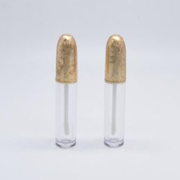 Transparent Plastic Empty Makeup Lip Gloss Bottle Clear Hollow Gold Colour lid Tube Lipstick Package LX9385