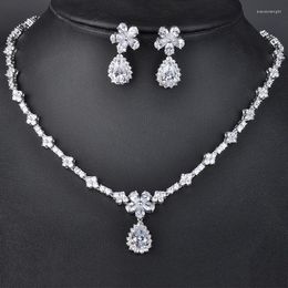 Necklace Earrings Set Clear White Wedding Cubic Zircon Bridal Sets Promotion Nickel Free Factory Price GLN0103