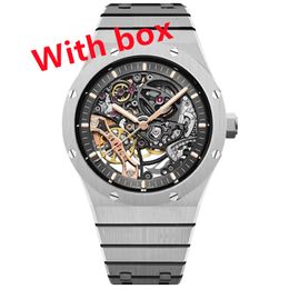 Orologio da uomo di lusso, orologio meccanico automatico, cavo, stile classico, 42 mm, tutto in acciaio inossidabile, impermeabile, 5 ATM, zaffiro super luminoso