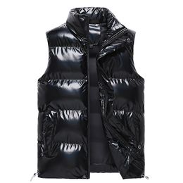 Men's Vests Sleeveless Jacket Fashion Shiny Vest Winter Warm Pockets Cotton Padded Jackets Male White Black Autumn Waistcoat 5XL 221116