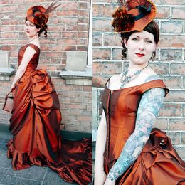 Wieczorne zgiełku vintage sukienki Ruched wiktoriańskie bez rękawów Taffeta Formalne suknie promowe OCN wampirów maskarada Halloween sukienka steampunk gotycka vestido