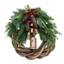 Decorative Flowers Rustic Christmas Rattan Wreath Garland Farmhouse Decoration With Bell Front Door Decor Hanging Year Gift