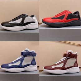 Sneakers Leather Shoes Sneakers Casual Trainers Runner Shoe Blue Black Patent Leather Mesh Lace-Up Outdoor Sneakers Men America Cup Trainers Sneaker With Box NO53