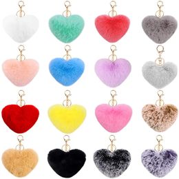 10CM Fashion Heart Shaped Plush Keychain Imitation Rabbit Fur Key Chain Car Keyring Decoration Pendant