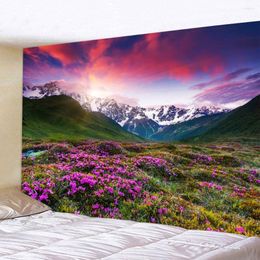 Tapestries Flower Landscape Tapestry Sunset Mountain Nature Scenery Garden Posters For Outside Large Wall Hanging Home Room Decor Blanket