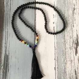 Chains Charka Necklace Black Rock Lava Beaded Jewellery Tassel Necklaces 7 For Unisex