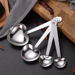 wholesale Love Wedding Favours Of Simply Elegant Heart Shaped Stainless Steel Measuring Spoon 4pcs/set Gift Box Cuchara Medidora De Acero Inoxidable