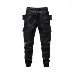 Men's Pants Hip Hop Cargo Men Black Ribbons Multi-Pocket Harajuku Sweatpant Man Streetwear Joggers Harem Casual Trousers