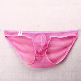 Underpants Men's Underwear Briefs Pouch Solid Colour Soft Low Rise Perspective Mesh G-string Bikini