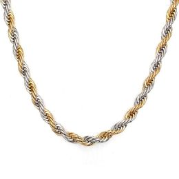 Chains Minimalist Gold Silver Colour Twist Rope Chain Necklaces For Men Women 316L Stainless Steel Choker Jewellery 4mm/6mm