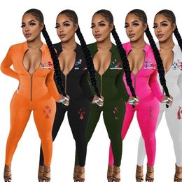 2024 Designer Brand Women Jumpsuit Letter Print Overalls Bodycon One Piece Outfit Clothes Long Sleeve Rompers Pants Stand Collar Jumper Suits Wholesale 8961-9