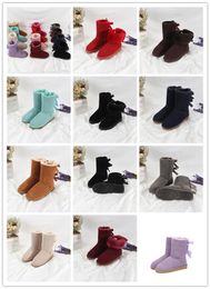 Catwalk style 2-Row Bowknot Design Snow boots luxury Australia High Boots for women fashion Winter warm shoes New uggitys Woollen bootss ugglie