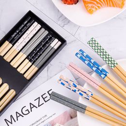 5 Pairs Natural Bamboo Chopsticks Reusable Classic Dishwasher Safe Japanese Style Chop Sticks Gift Sets
