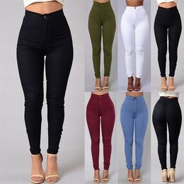 Jeans da donna Moda donna Leggings solidi Pantaloni sexy Fiess a vita alta Donna Bianco Nero Blu Abbigliamento attillato 221115