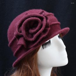 Berets UXCELLMO England Ladies Autumn Winter Flanging Wool Felt Vintage Elegant Dome Hat Cap