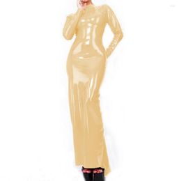 Vestidos casuais Sexy Pvc Patent Turtleneck Dress Long Women Manuve Bodycon Gothic Club Latex Faux Leather Plus Size Custom