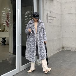 Women's Fur Faux 1.7kg-1.9kg Weight Winter Thick Warm Leopard Long Teddy Coat Women Outerwear Loose Suit Collar Rabbit Jacket Female 221116