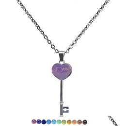 Pendant Necklaces Color Changing Temperature Sensing Key Necklace Mood Heart Pendant Women Necklaces Fashion Jewelry Drop Delivery Pe Dh8Ql