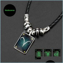 Pendant Necklaces 12 Constell Necklace Glow In The Dark Sign Necklaces Pendant Fashion Jewelry Gift Drop Delivery Pendants Dhfdx