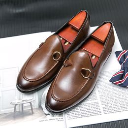 Metal Temperament Loafers Shoes Buckle Men PU Classic Sewing Fashion Business Casual Wedding Party Everyday Versatile 35